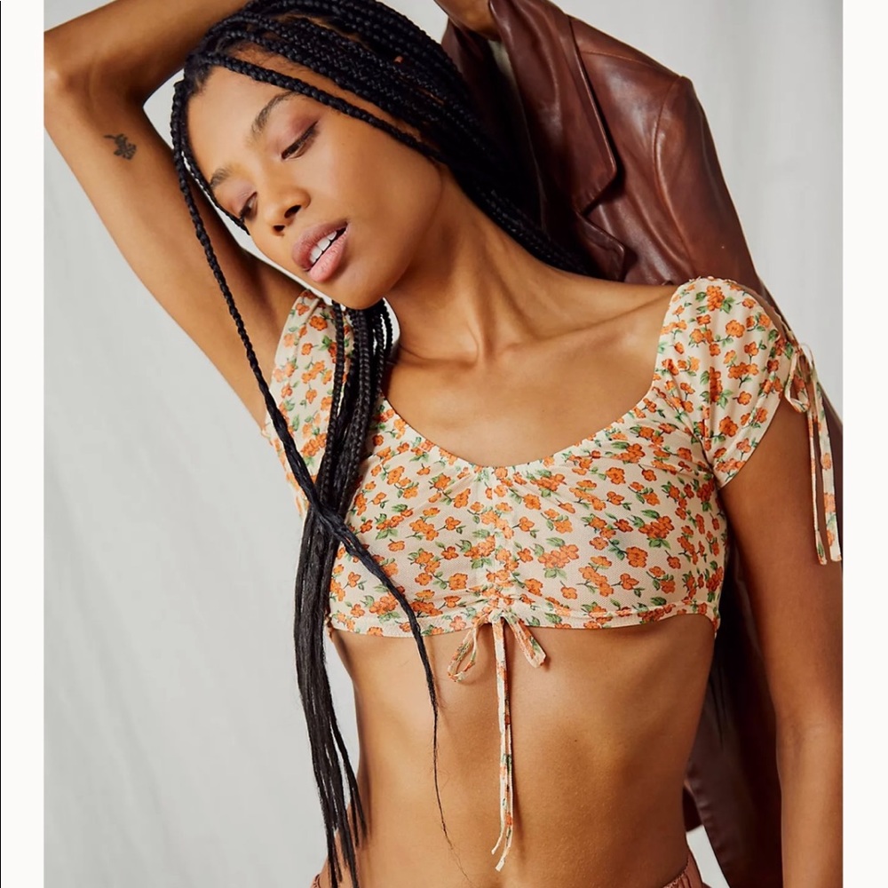 Free People Motel Rocks Floral Mesh Crop Top